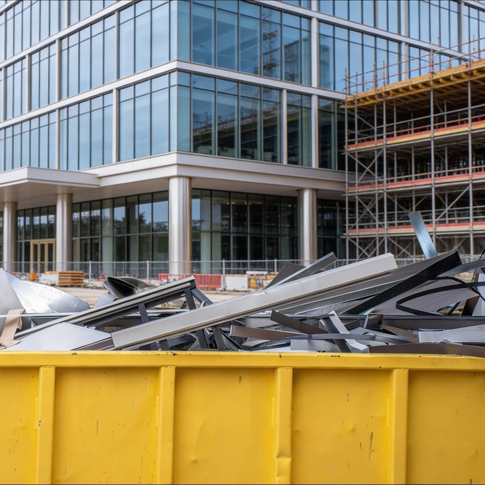 industrial climber washes mirror glass in a modern building